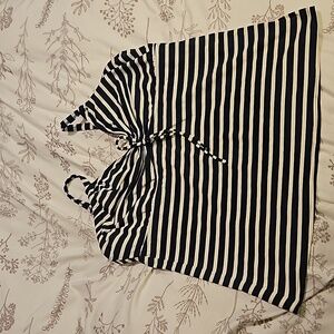 Lands' End women's size 18DD swim top and mini swim skirt Navy blue/white stripe